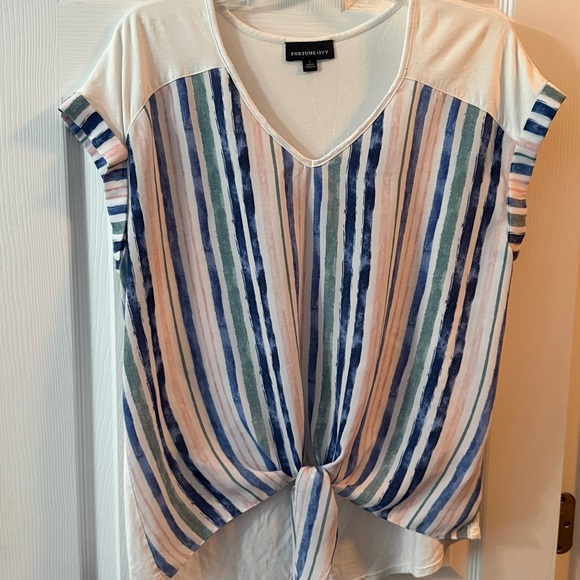 Fortune + Ivy Striped Tie-Front Top - Picture 1 of 5